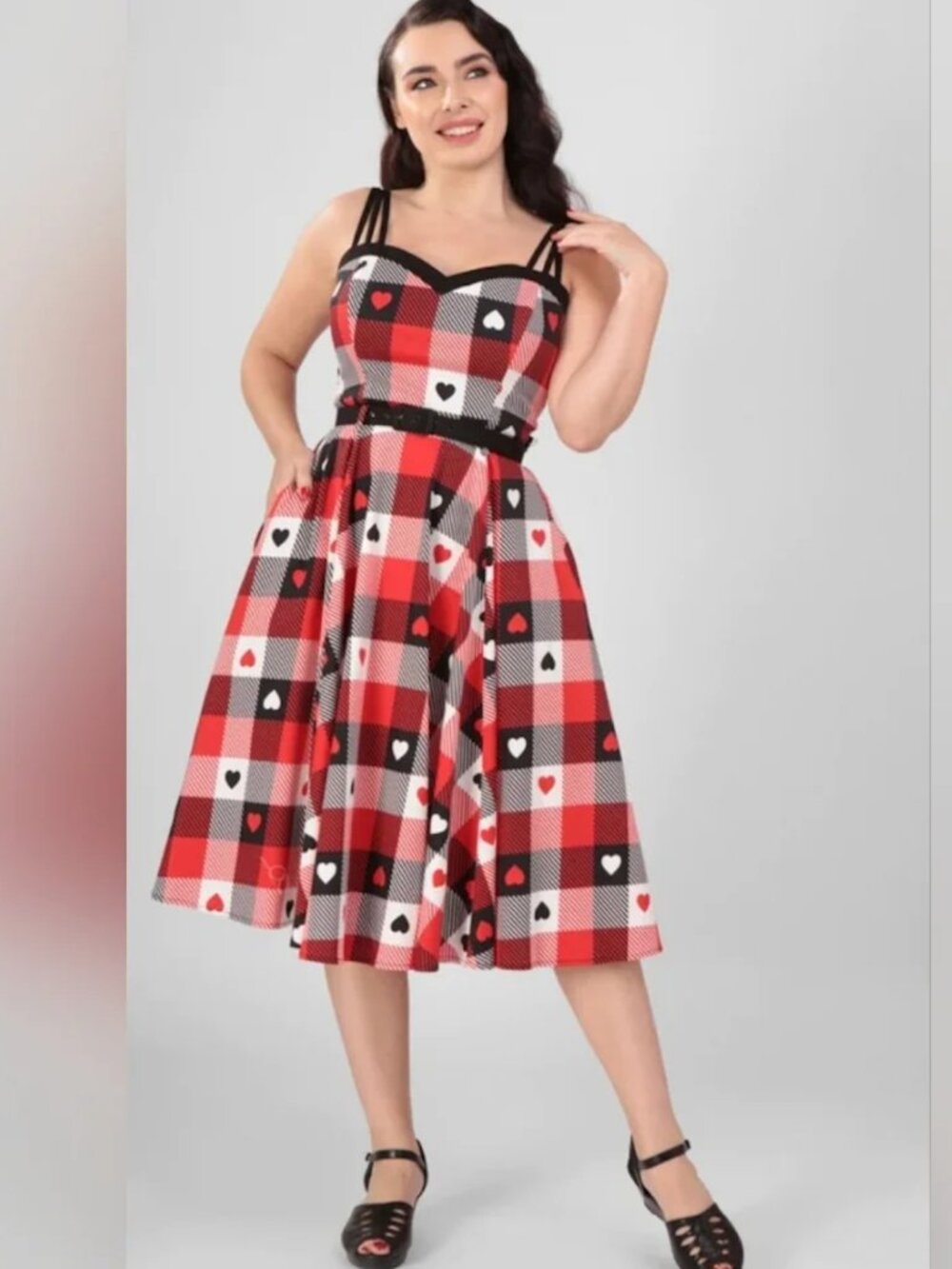 Collectif Retro Plaid Hearts Dress Sz US 16